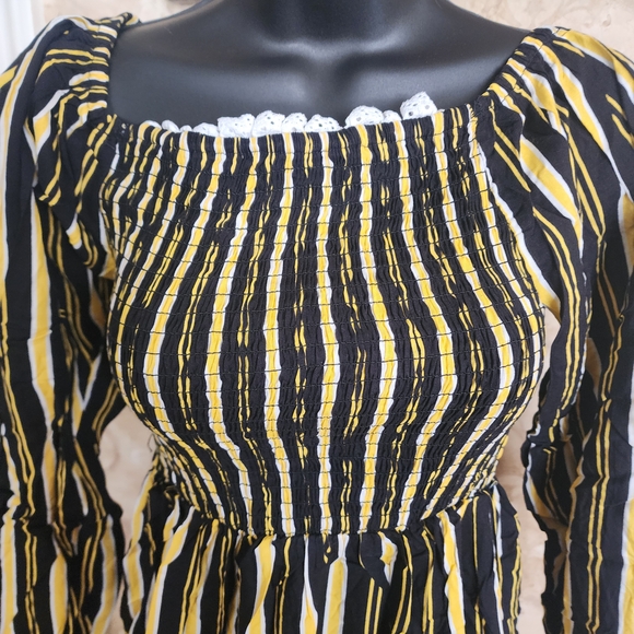 Cotton Smocked Maxi Dress Modest Jalabiya Boho Cottagecore Long Sleeve - Picture 3 of 5